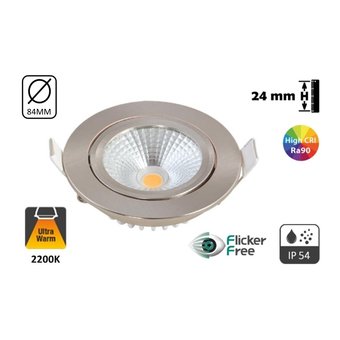 UITVERKOOP: Inbouw LED Spot 5w Flat, 450 Lumen, 2200K, Kantelbaar, IP54, CRI90, Staal Armatuur, Gatmaat 75mm, 2 Jaar Garantie