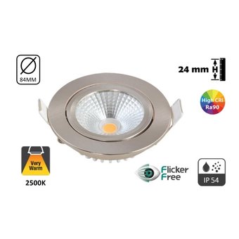 UITVERKOOP: Inbouw LED Spot 5w Flat, 450 Lumen, 2500K, Kantelbaar, IP54, CRI90, Staal Armatuur, Gatmaat 75mm, 2 Jaar Garantie