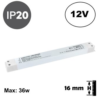 LONG AND SLIM - Led Strip voeding 12V/45W/3,75A, Max: 36w, 3 Jaar Garantie