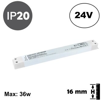 LONG AND SLIM - Led Strip voeding 24V/45W/1,87A, Max: 36w, 3 Jaar Garantie