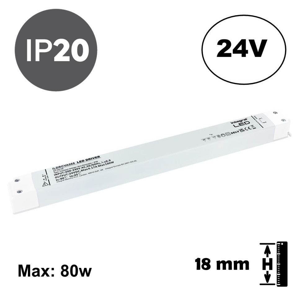 UITVERKOOP: LONG AND SLIM - Led Strip voeding 24V/100W/4,17A, Max: 80w