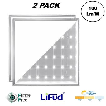 2 PACK - C2 Backlite LED Paneel 60x60cm, 36w, 3600 Lumen (100lm/w), Color Switch (3000/4000/6000K), Flikkervrije LIFUD Driver, 2 Jaar Garantie