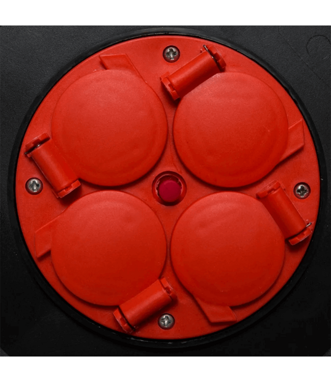 Kabelhaspel 25 meter + 4x Schuko| 16A | 220-240VAC | Zwart/Rood