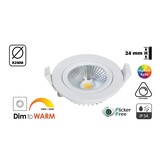 Reserveer: Inbouw LED Spot 5w Flat, 450 Lumen, Dim To Warm, Kantelbaar, IP44, Dimbaar, CRI90, Wit Armatuur, Gatmaat 72mm, 2 Jaar Garantie