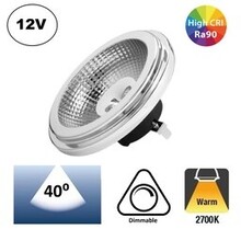 G53 AR111, 10w, 670 Lumen, 12V Ac/Dc, 2700K Warm Wit, 40°, CRI90, Dimbaar, 3 Jaar Garantie