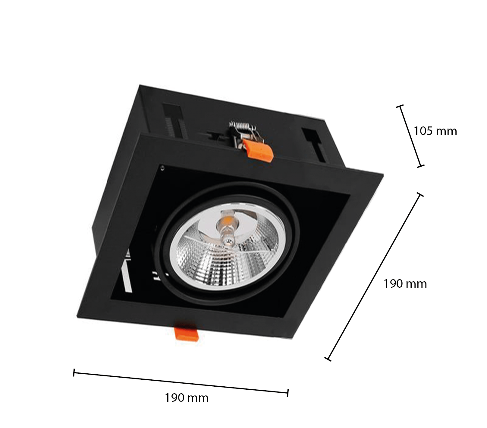 Inbouw Spot Armatuur AR111, gatmaat 160x160mm, Zwart/Zwart , Met 1x GU10 Fitting, foto 2 van 2