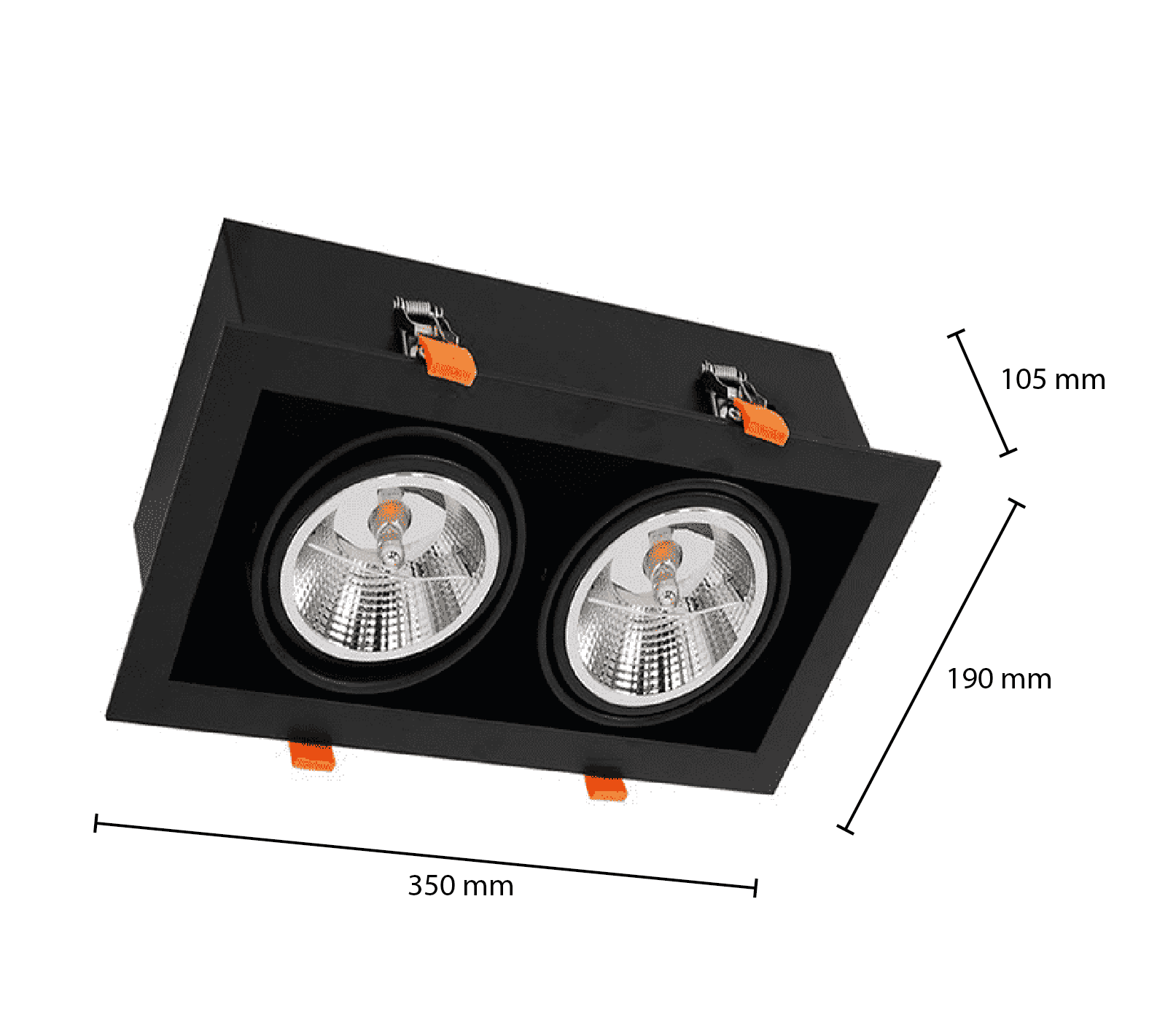 Inbouw Spot Armatuur 2x AR111, gatmaat 350x160mm, Zwart/Zwart , Met 2x GU10 Fitting, foto 2 van 2