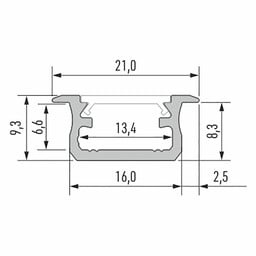 Infrees Aluminium Led Strip Profiel Norman | WIT | 21x9,3mm | Tot 2 Meter leverbaar, foto 3 van 6
