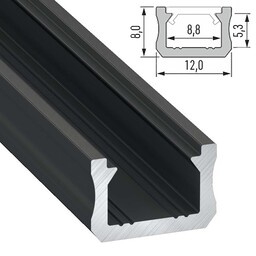 SlimLine Aluminium Led Strip Profiel | ZWART | 12x8mm | Tot 2 Meter leverbaar