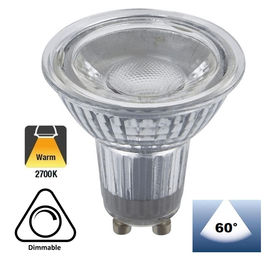 GU10 LED Spot 3w, 240 Lumen, Glas, Dimbaar, Lichthoek: 60°, 2 Jaar Garantie