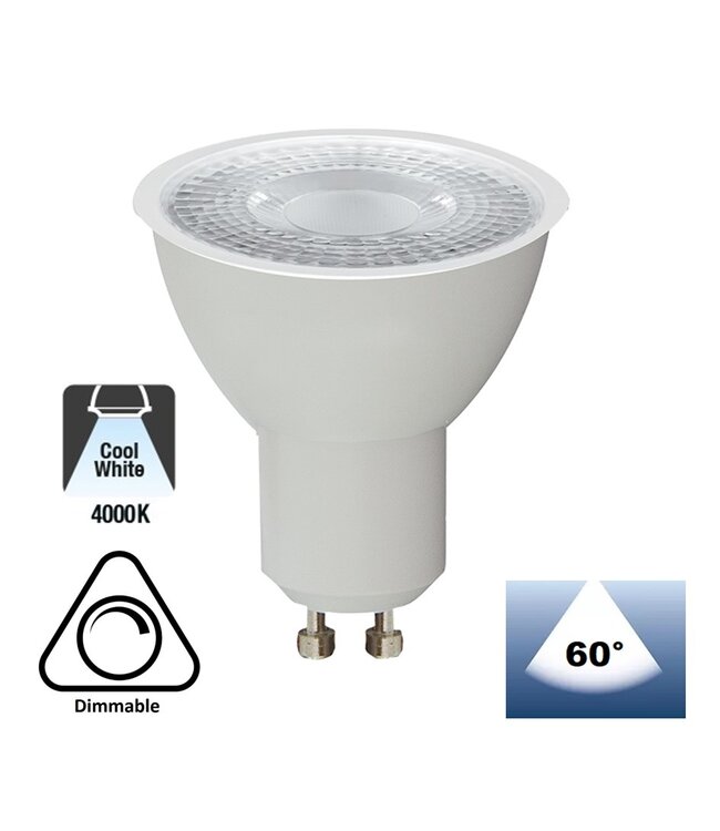 GU10 LED Spot WIT 7w, 560 Lumen, Dimbaar, Lichthoek: 60°, 2 Jaar Garantie