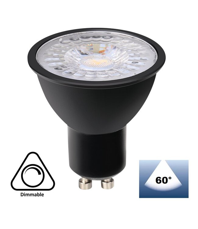 GU10 LED Spot ZWART 3w, 240 Lumen, Dimbaar, Lichthoek: 60°, 2 Jaar Garantie