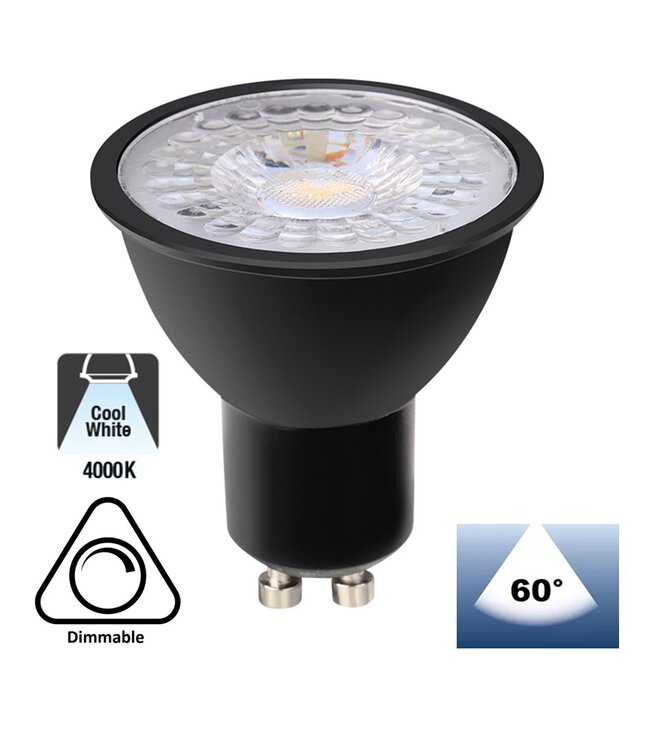 GU10 LED Spot ZWART 7w, 560 Lumen, Dimbaar, Lichthoek: 60°, 2 Jaar Garantie