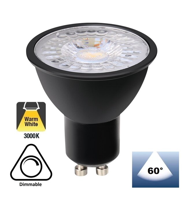 GU10 LED Spot ZWART 7w, 560 Lumen, Dimbaar, Lichthoek: 60°, 2 Jaar Garantie