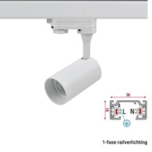 1 Fase Rail armatuur met GU10 Fitting Kort Verdiept, Witkleurige behuizing