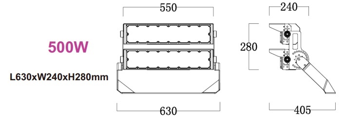 LED Terreinverlichting 500w, 85000 Lumen (170lm/w), 5000K Puur Wit, IP66, PH Xitanium LED Driver, 5 Jaar Garantie, foto 6 van 6