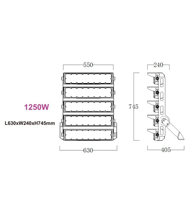 LED Terreinverlichting 1250w, 212500 Lumen (170lm/w), 5000K Puur Wit, IP66, PH Xitanium LED Driver, 5 Jaar Garantie