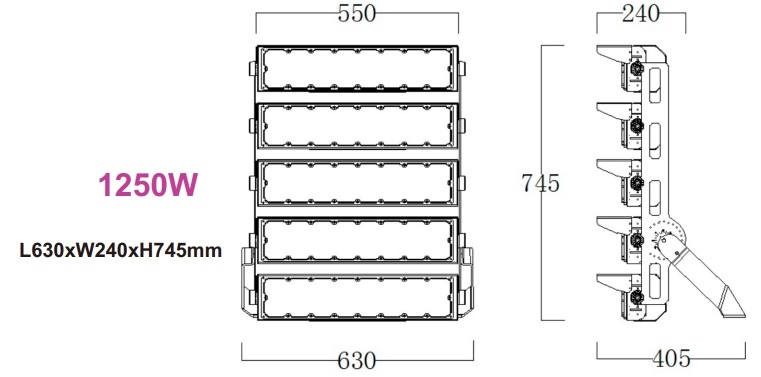 LED Terreinverlichting 1250w, 212500 Lumen (170lm/w), 5000K Puur Wit, IP66, PH Xitanium LED Driver, 5 Jaar Garantie, foto 2 van 6