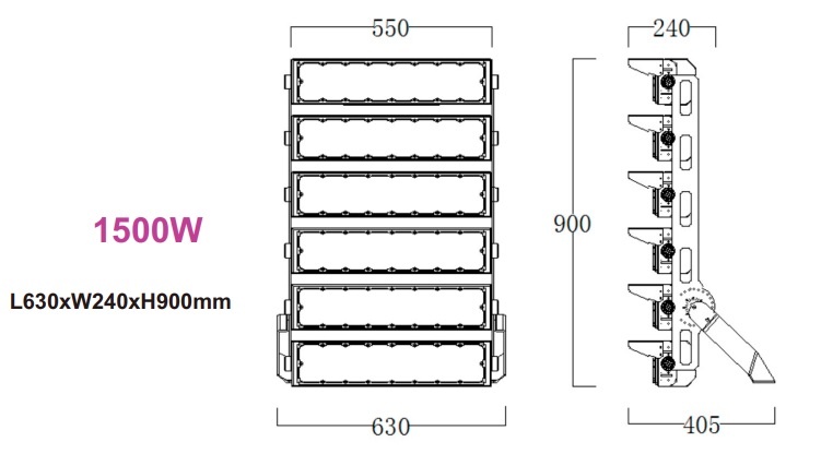 LED Terreinverlichting 1500w, 255000 Lumen (170lm/w), 5000K Puur Wit, IP66, PH Xitanium LED Driver, 5 Jaar Garantie, foto 2 van 6