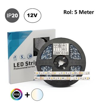 Led Strip ROL 5 Meter 5050SMD, 12w/m, 60 led/m, RGB+CCT (3000K-6500K), 12v, IP20, 12mm, 2 Jaar garantie