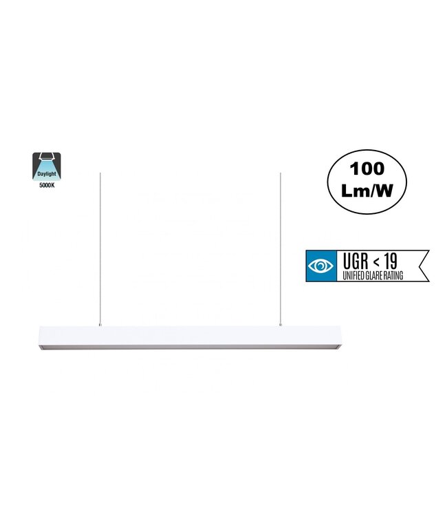 Led Linear Lamp 120cm met <UGR19 Diffuser, 40w, 4000 Lumen (100lm/w), Witkleurige Behuizing, (Optioneel Dimbaar), 3 Jaar Garantie