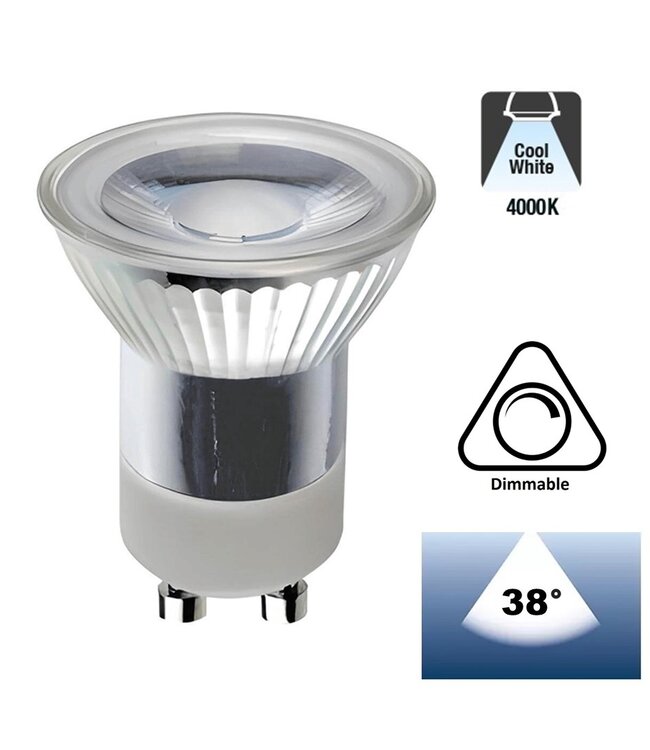 MR11 (35mm) GU10 LED Spot 3w, 300 Lumen, Glas, Dimbaar, Lichthoek: 38°, 2 Jaar Garantie