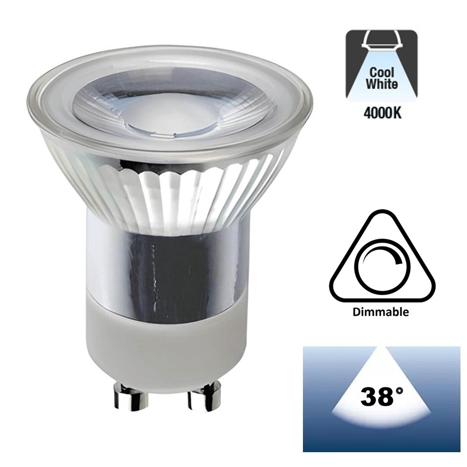 MR11 (35mm) GU10 LED Spot 3w, 300 Lumen, Glas, Dimbaar, Lichthoek: 38°, 2 Jaar Garantie, foto 4 van 4