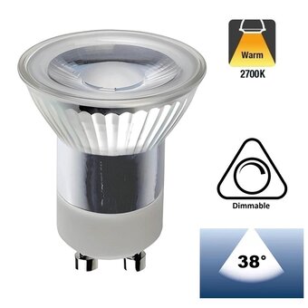 MR11 (35mm) GU10 LED Spot 3w, 300 Lumen, Glas, Dimbaar, Lichthoek: 38°, 2 Jaar Garantie