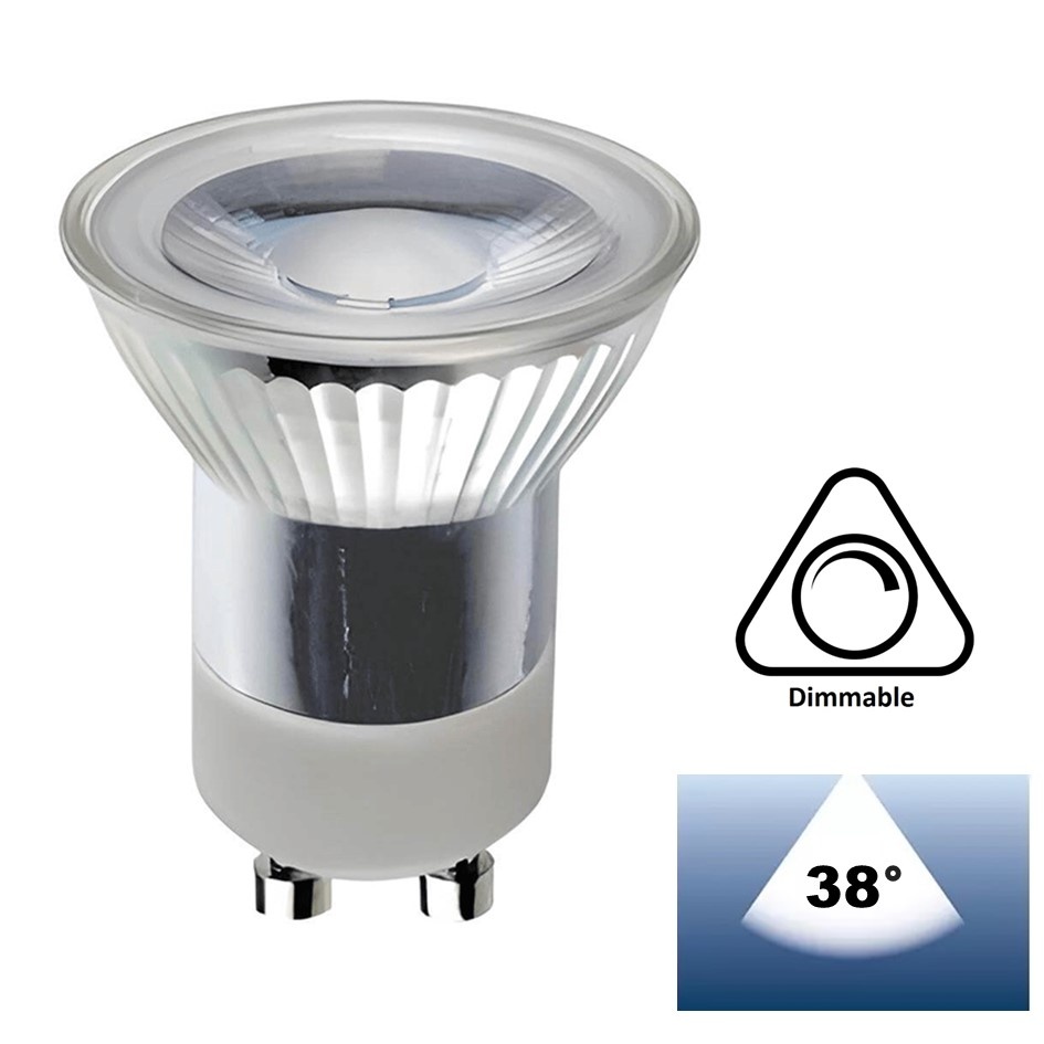 MR11 (35mm) GU10 LED Spot 3w, 300 Lumen, Glas, Dimbaar, Lichthoek: 38°, 2 Jaar Garantie, foto 2 van 4