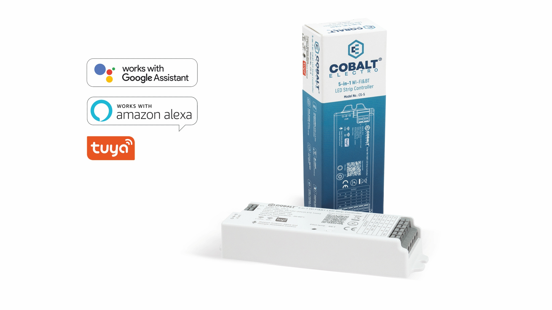 UITVERKOOP: Cobalt Smart Wifi LED Strip Controller 12v (180w) - 24v (360w), Single / CCT/ RGB/ RGBW/ RGBCCT LED Strips (5in1), Werkt via TUYA App / Google Assistant / Amazon Alexa, foto 2 van 2