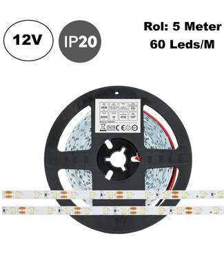 ECO Led Strip ROL 5 Meter 2835SMD, 4,8w/m, 60 led/m, 514-540 Lm/m, 12v, IP20, 8mm, 2 Jaar garantie