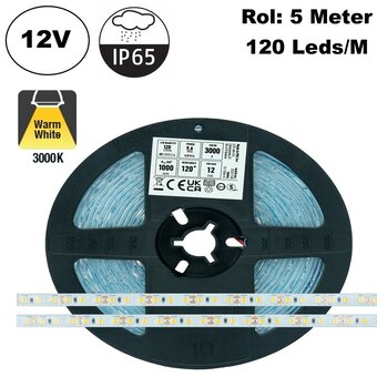 ECO Led Strip ROL 5 Meter 2835SMD, 9,6w/m, 120 led/m, 1000 - 1040Lm/m, 12v, IP65HS, 8mm, 2 Jaar garantie