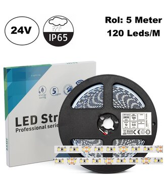 ECO Led Strip ROL 5 Meter 2835SMD, 12w/m, 120 led/m, 1300Lm/m, 24v, IP65HS, 8mm, 2 Jaar garantie