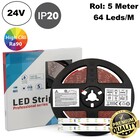 Premium Led Strip ROL 5 Meter 2835SMD, CRI90, 6w/m, 64 led/m, 660-720Lm/m, 24v, IP20, 10mm, 3 Jaar garantie