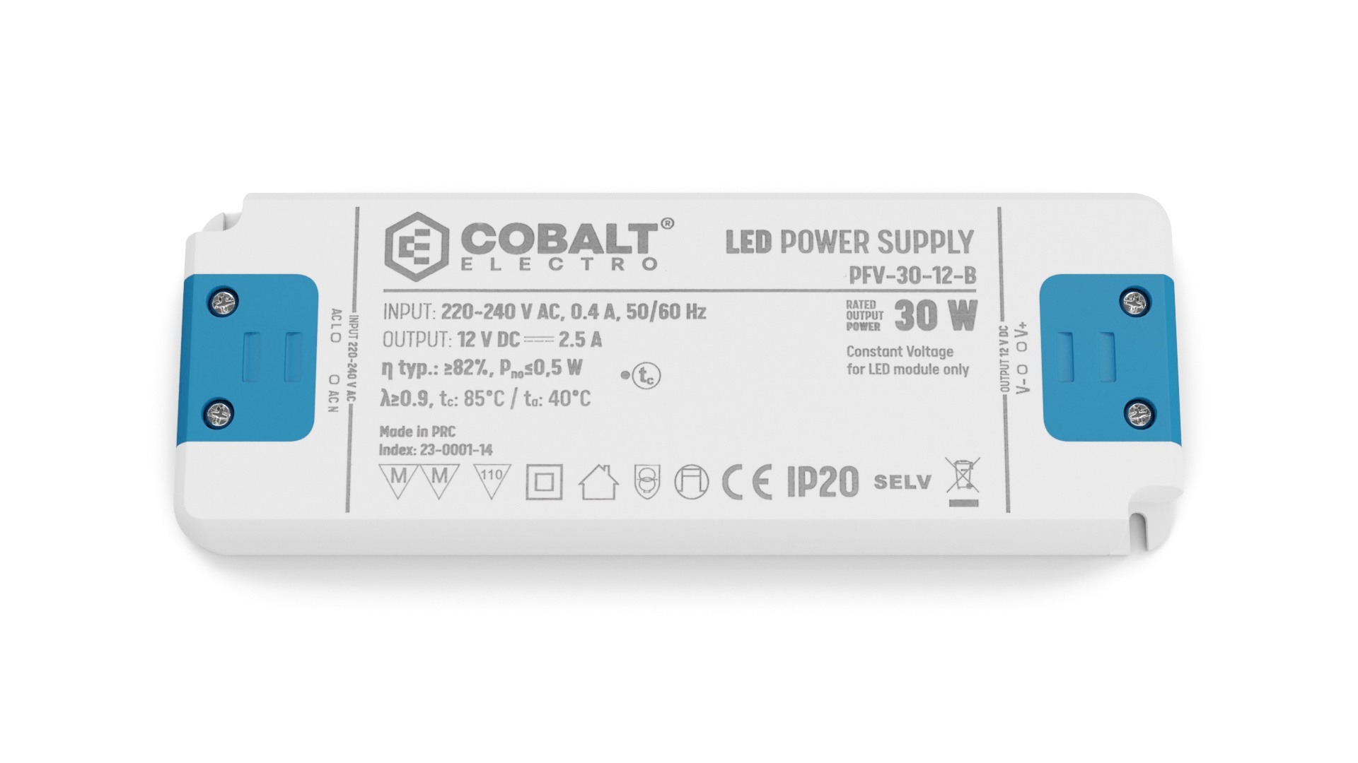 Cobalt Premium Led Strip voeding 12V/30W/2,5A, Max: 24w, Afm:160x58x18 mm, 3 Jaar Garantie, foto 5 van 5