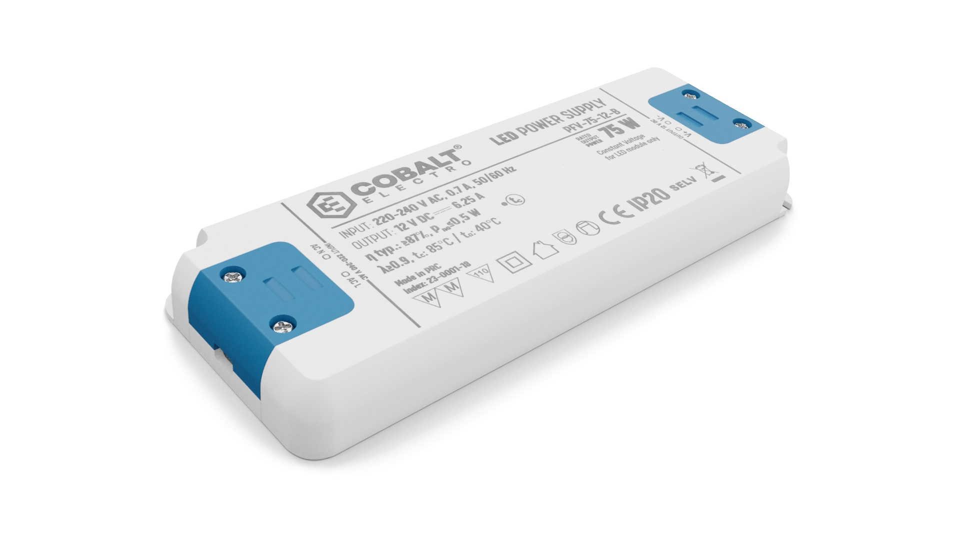 Cobalt Premium Led Strip voeding 12V/75W/6,25A, Max: 60w, Afm:160x58x18 mm, 3 Jaar Garantie, foto 3 van 5