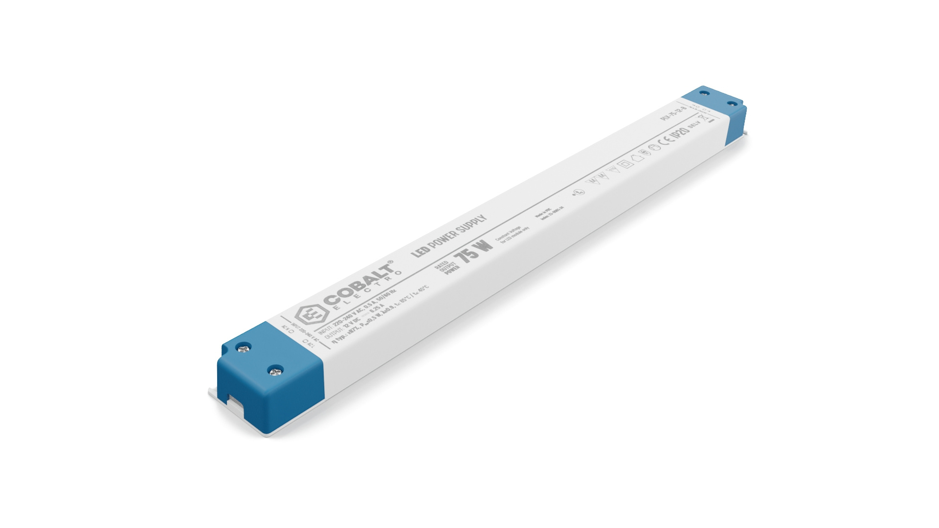 Cobalt LongSlim Premium Led Strip voeding 12V/75W/6,25A, Max: 60w, Afm:304,6x30x16,7 mm, 3 Jaar Garantie, foto 3 van 5