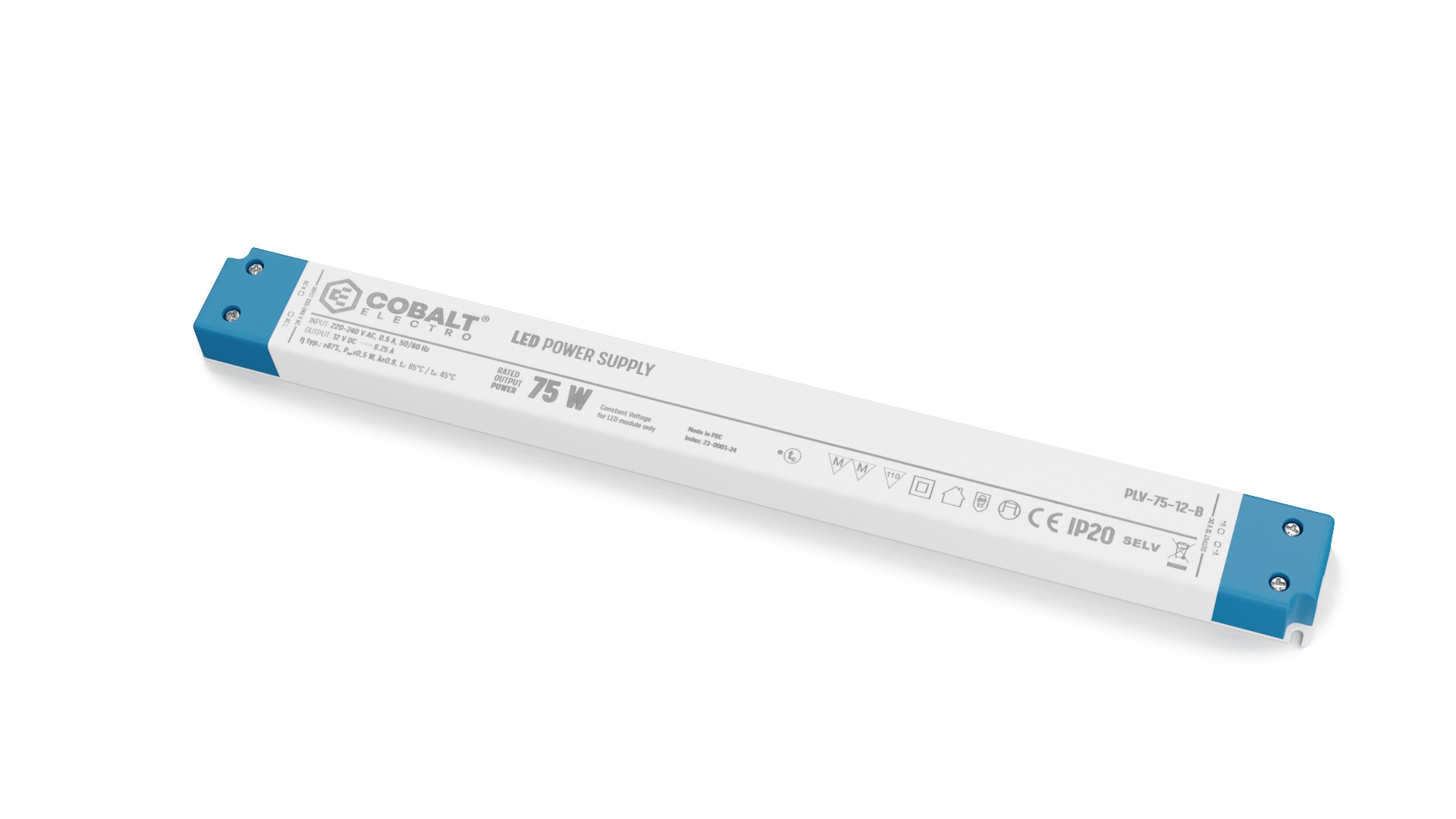 Cobalt LongSlim Premium Led Strip voeding 12V/75W/6,25A, Max: 60w, Afm:304,6x30x16,7 mm, 3 Jaar Garantie, foto 4 van 5
