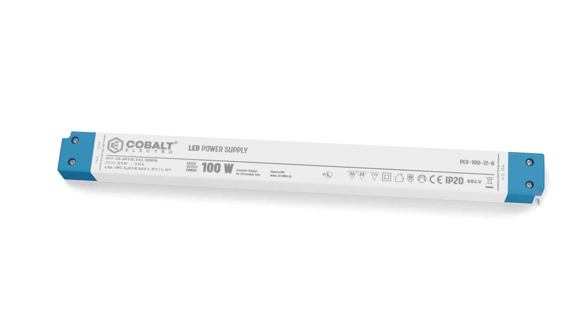 Cobalt LongSlim Premium Led Strip voeding 12V/100W/8,33A, Max: 80w, Afm:320,6x30x18,2 mm, 3 Jaar Garantie, foto 5 van 5