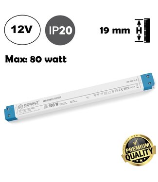 Cobalt LongSlim Premium Led Strip voeding 12V/100W/8,33A, Max: 80w, Afm:320,6x30x18,2 mm, 3 Jaar Garantie
