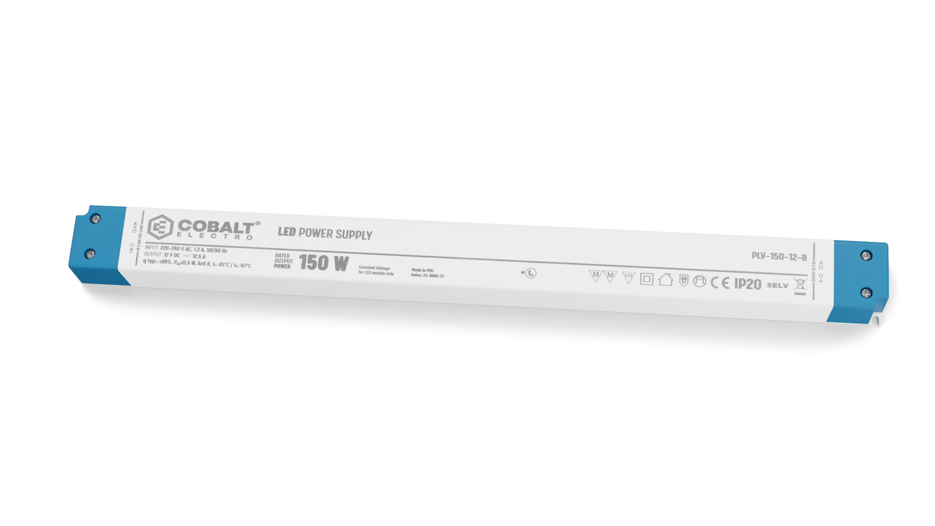 Cobalt LongSlim Premium Led Strip voeding 12V/150W/12,5A, Max: 120w, Afm:360x32x24 mm, 3 Jaar Garantie, foto 5 van 5