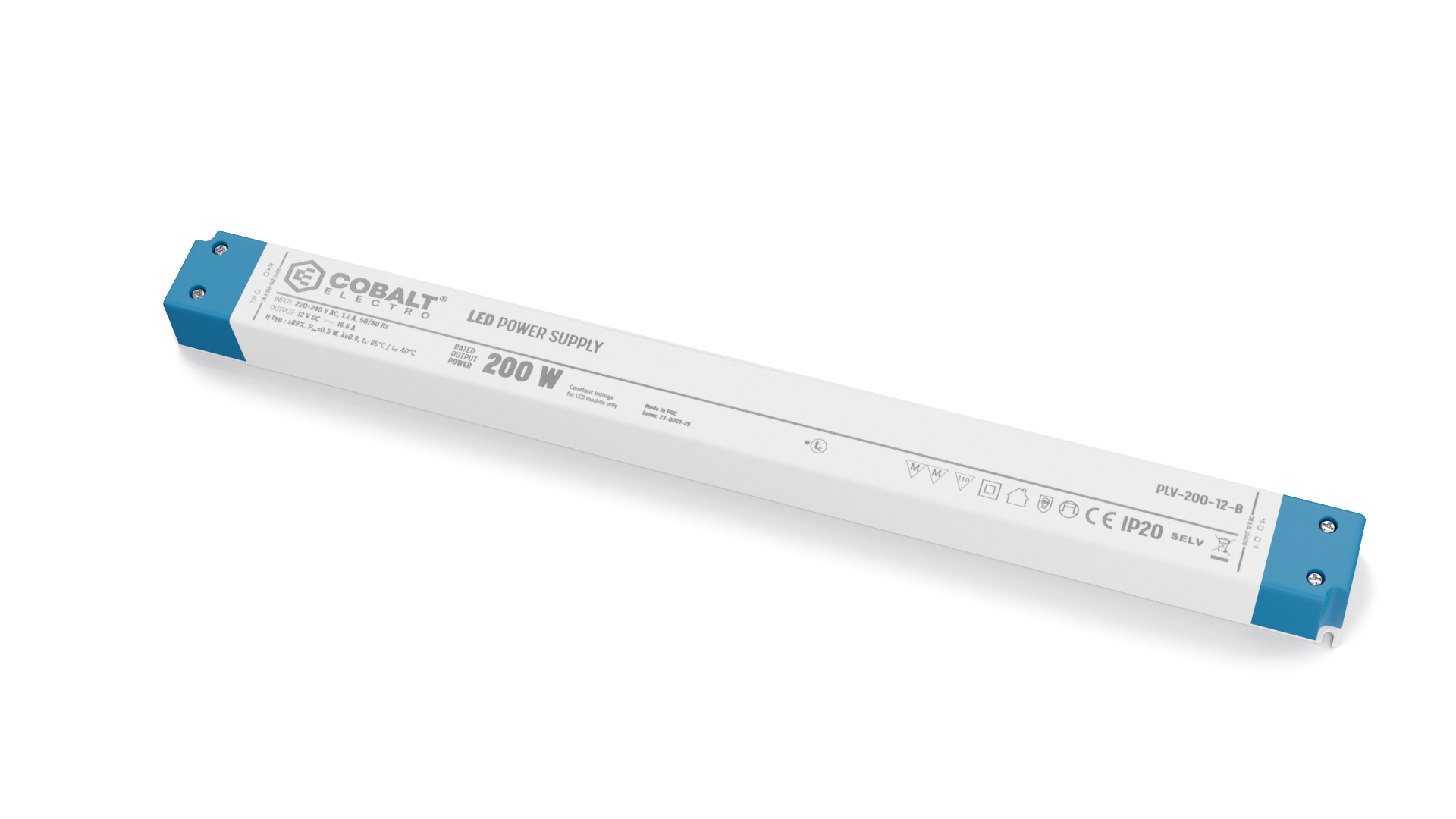 Cobalt LongSlim Premium Led Strip voeding 12V/200W/16,6A, Max: 160w, Afm:360x32x24 mm, 3 Jaar Garantie, foto 4 van 5