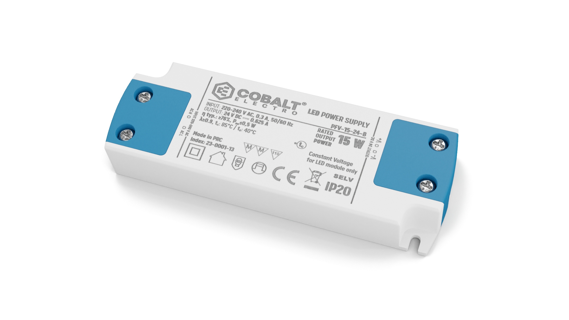 Cobalt Premium Led Strip voeding 24V/15W/0,62A, Max: 12w, Afm:103x35.5x16mm, 3 Jaar Garantie, foto 3 van 5