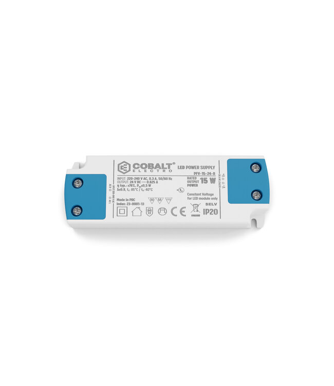 Cobalt Premium Led Strip voeding 24V/15W/0,62A, Max: 12w, Afm:103x35.5x16mm, 3 Jaar Garantie