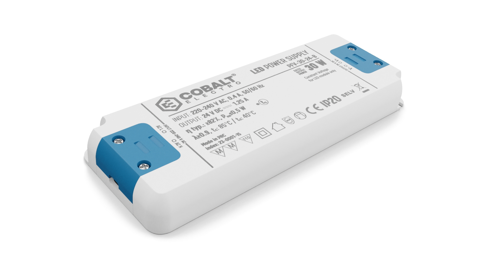Cobalt Premium Led Strip voeding 24V/30W/1,25A, Max: 24w, Afm:160x58x18mm, 3 Jaar Garantie, foto 2 van 5