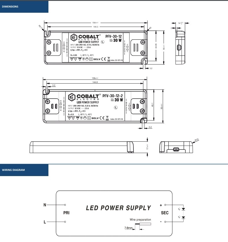 Cobalt Premium Led Strip voeding 24V/30W/1,25A, Max: 24w, Afm:160x58x18mm, 3 Jaar Garantie, foto 5 van 5