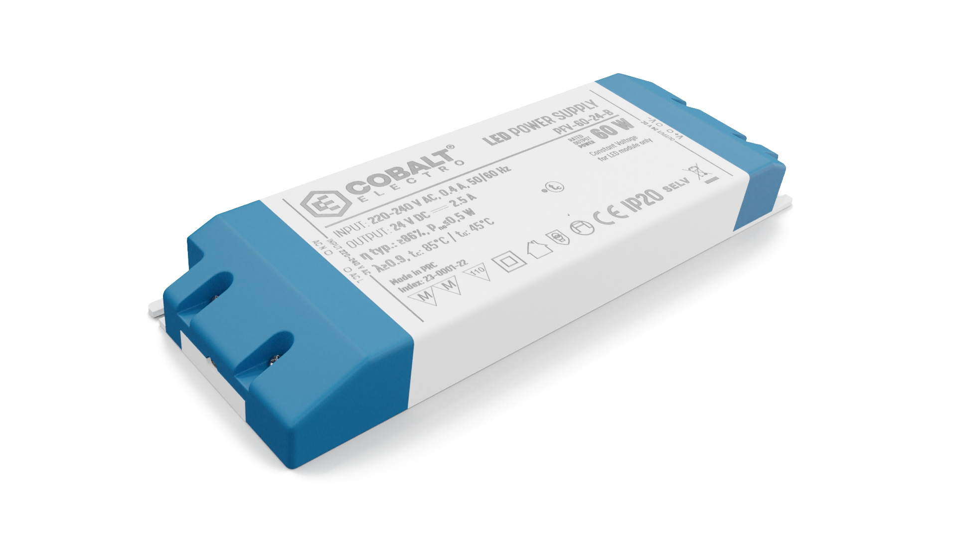 Cobalt Premium Led Strip voeding 24V/60W/2,5A, Max: 48w, Afm:185x64x22mm, 3 Jaar Garantie, foto 3 van 5