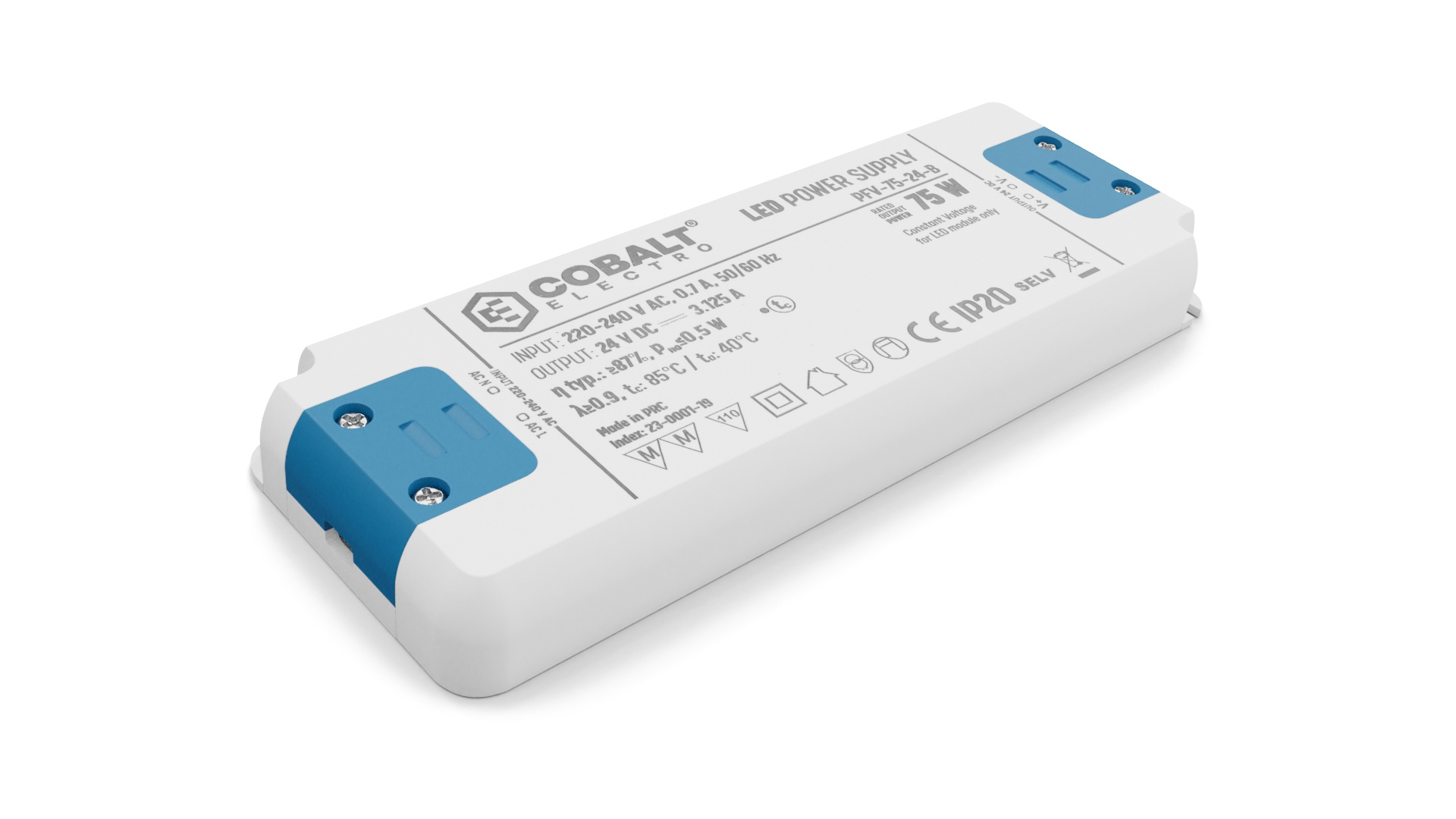 Cobalt Premium Led Strip voeding 24V/75W/3,12A, Max: 60w, Afm:160x58x18mm, 3 Jaar Garantie, foto 3 van 5
