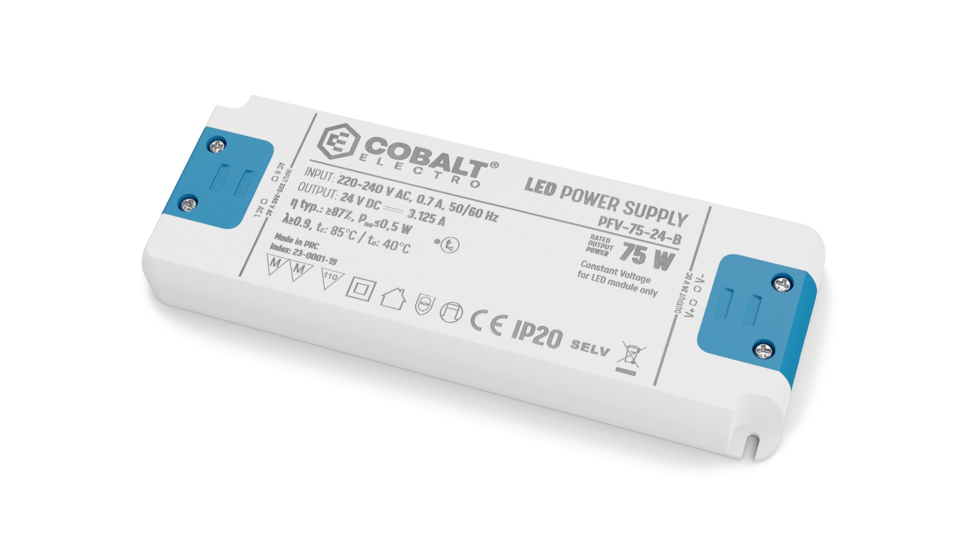 Cobalt Premium Led Strip voeding 24V/75W/3,12A, Max: 60w, Afm:160x58x18mm, 3 Jaar Garantie, foto 4 van 5