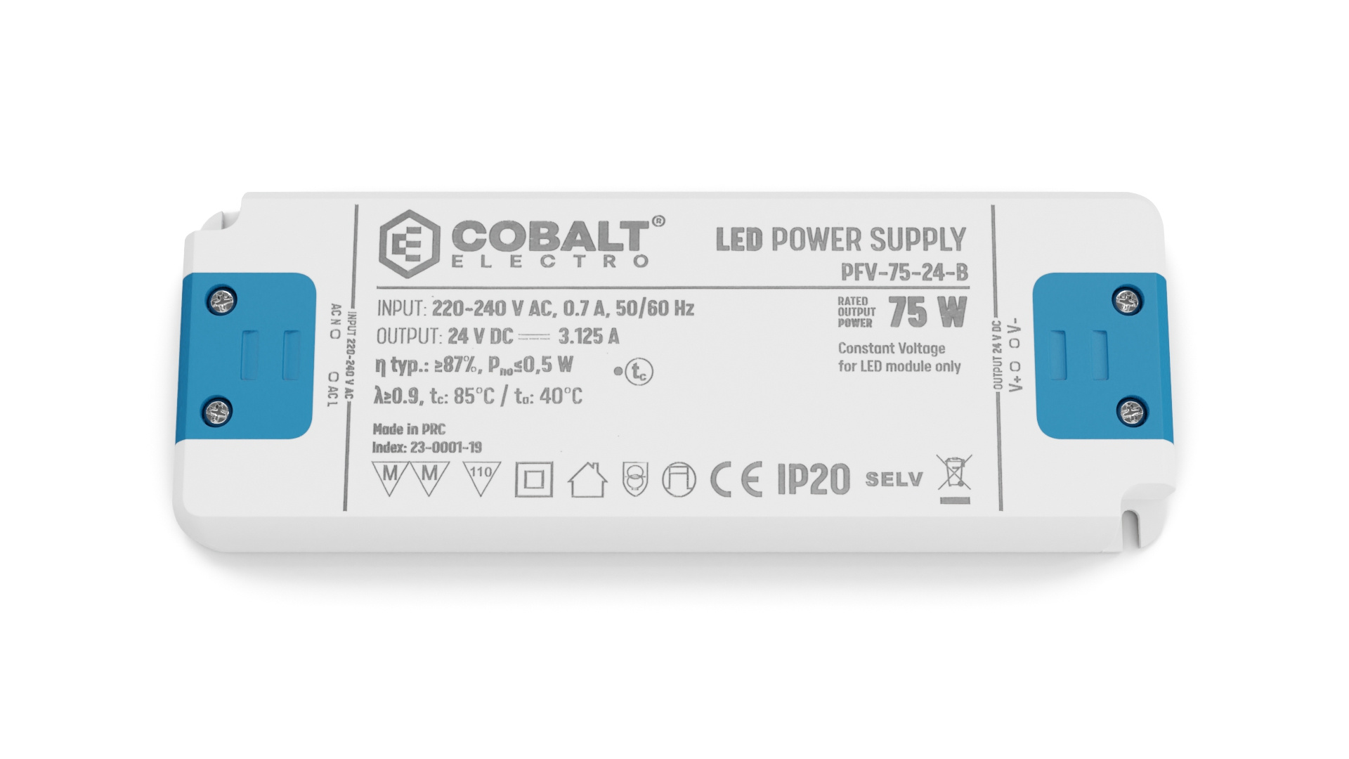 Cobalt Premium Led Strip voeding 24V/75W/3,12A, Max: 60w, Afm:160x58x18mm, 3 Jaar Garantie, foto 5 van 5